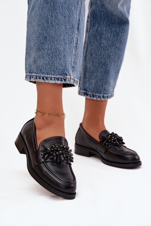 Mocassins noirs pour femmes avec ornements Murelle