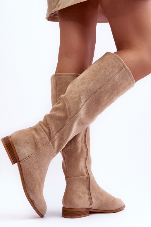Bottes en daim hautes avec talons larges couleur sable Eelin