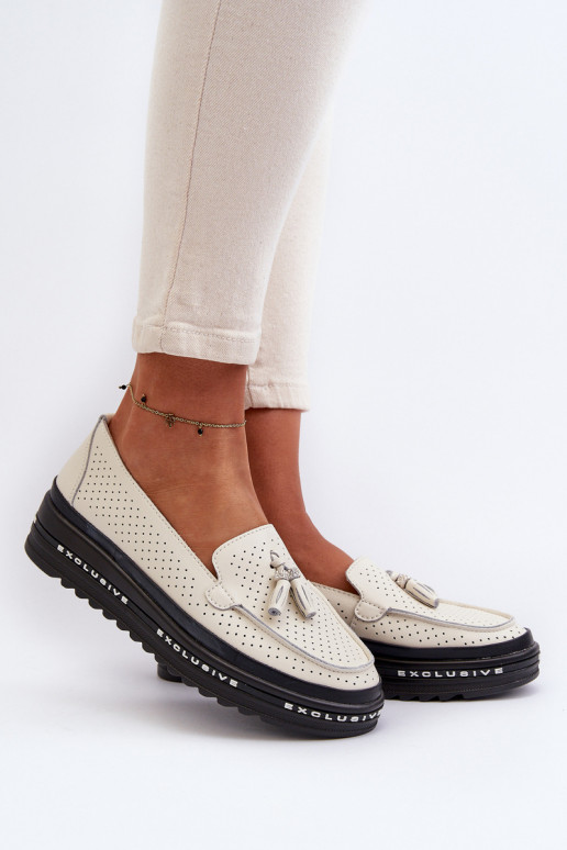 Mocassins pour femmes en cuir synthétique sur plateforme couleur sable Assetnima