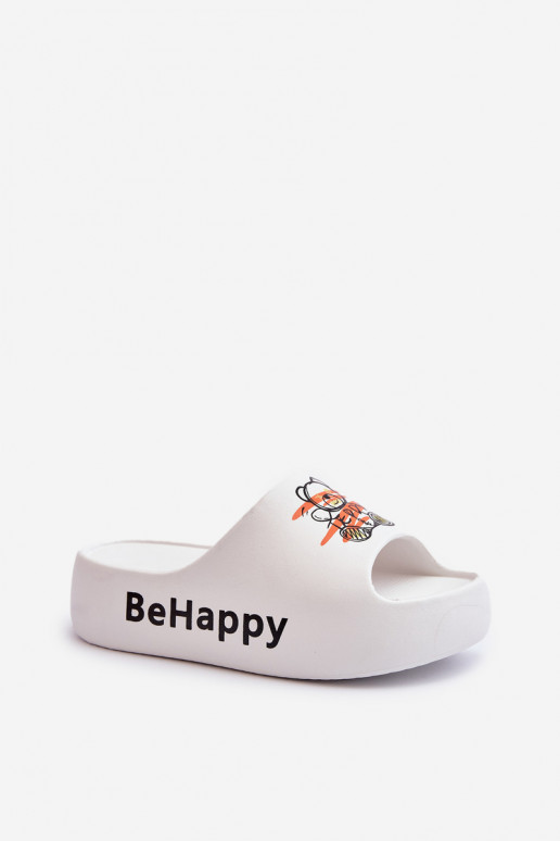 Dames slippers op een dikke zool met een teddybeer in licht wit Serefina
