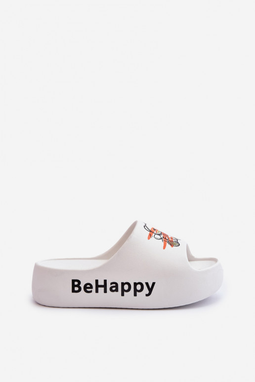 Chaussons pour femmes sur une semelle épaisse avec un ours en peluche en blanc clair Serefina