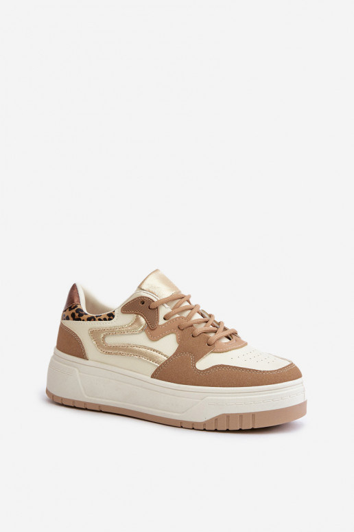 Damen Sneakers aus Kunstleder mit Plattform und Leopardenmustern in Sand Henizore