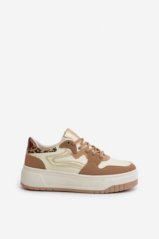 Dames sneakers van faux leather met platform en luipaardpatronen in zand Henizore