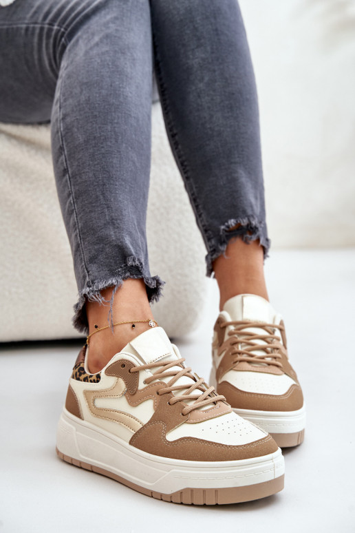 Damen Sneakers aus Kunstleder mit Plattform und Leopardenmustern in Sand Henizore