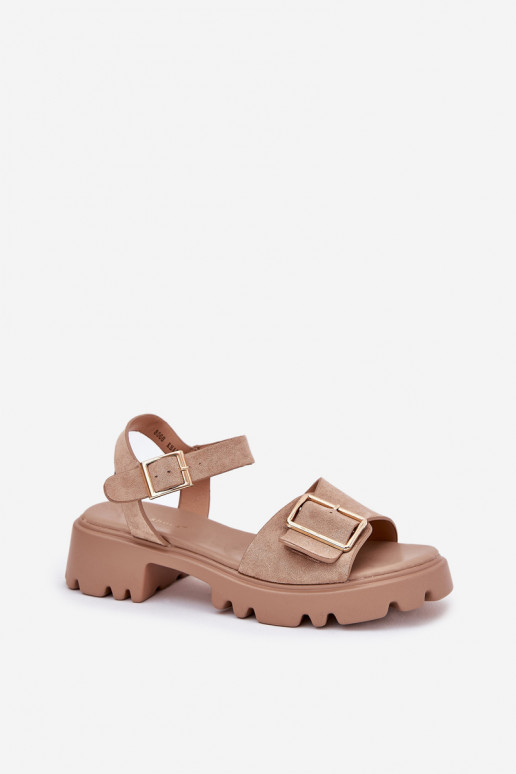 Dames sandalen van faux suede met gespen in zand Gofielle