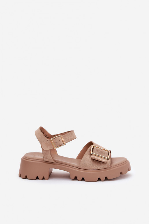 Dames sandalen van faux suede met gespen in zand Gofielle