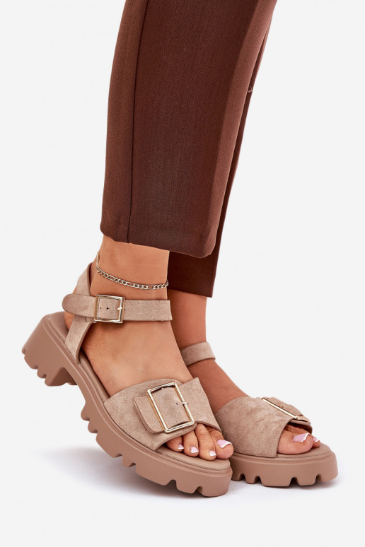Dames sandalen van faux suede met gespen in zand Gofielle