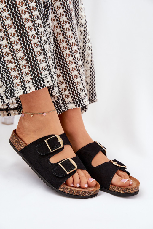 Dames slippers met platform in goud met zwarte gespen Lisavionea