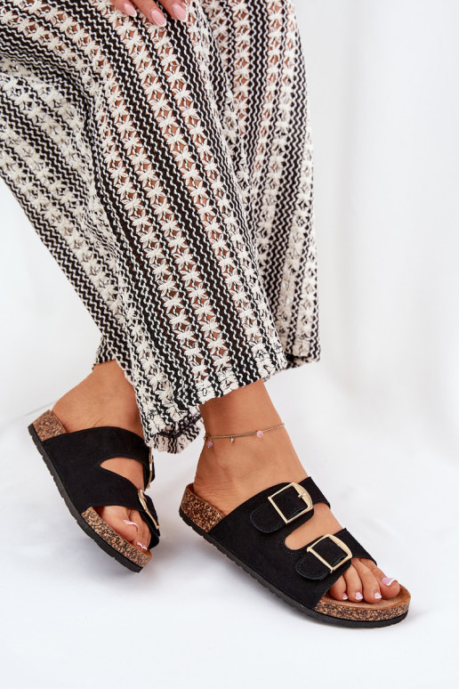 Dames slippers met platform in goud met zwarte gespen Lisavionea