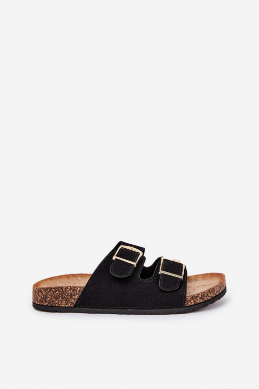 Chaussons pour femmes avec plateforme dorée et boucles noires Lisavionea