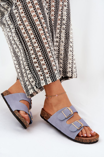Chaussons pour femmes avec plateforme dorée et boucles bleues Lisavionea