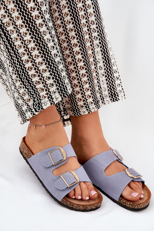 Chaussons pour femmes avec plateforme dorée et boucles bleues Lisavionea