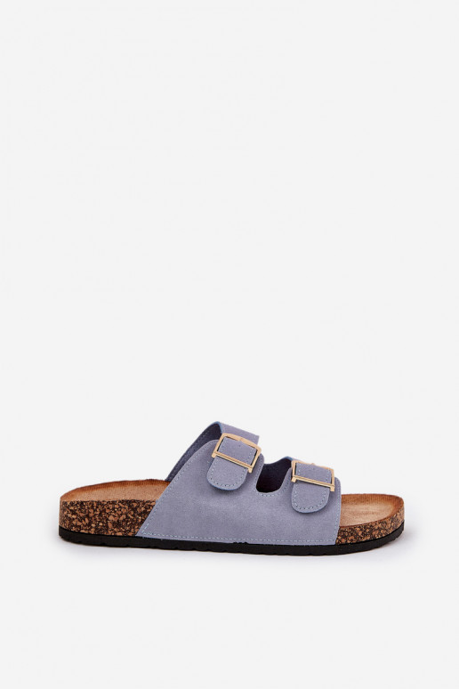 Dames slippers met platform in goud met blauwe gespen Lisavionea
