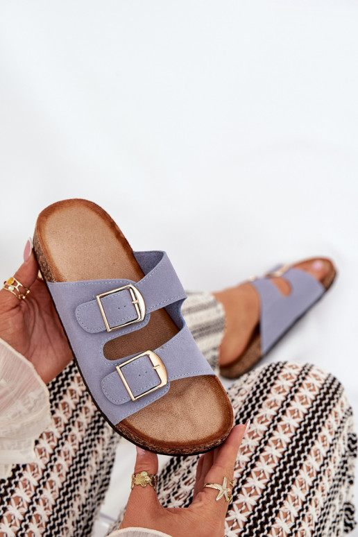 Dames slippers met platform in goud met blauwe gespen Lisavionea