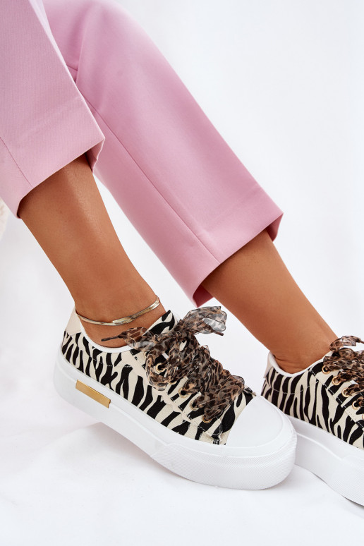 Chaussures décontractées avec plateforme et lacets décoratifs en noir et sable Zidora