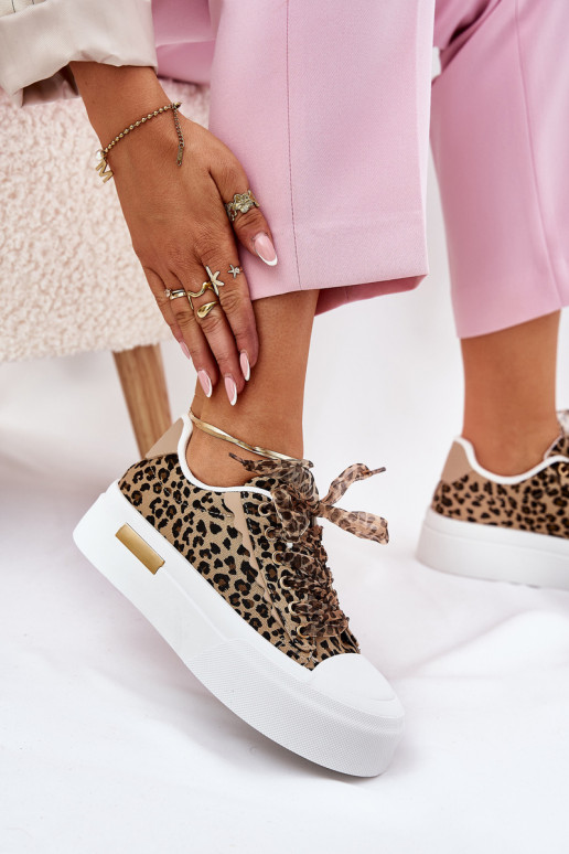 Casual schoenen met platform en decoratieve veters in zwart en zand Zidora