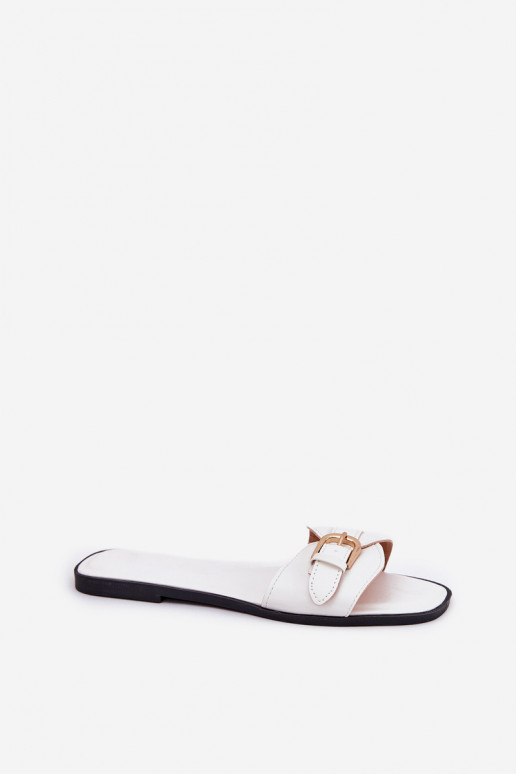 Chaussons plats pour femmes avec boucles dorées en blanc Esiobb