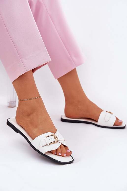 Chaussons plats pour femmes avec boucles dorées en blanc Esiobb