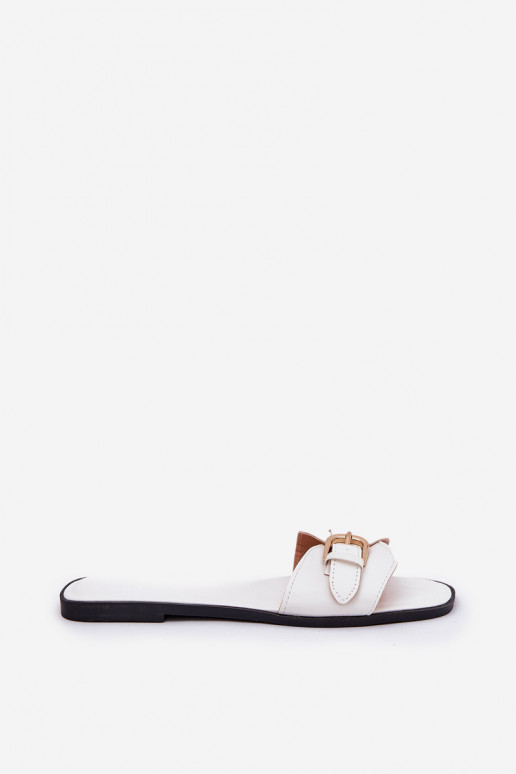 Dames platte slippers met gouden gespen in wit Esiobb
