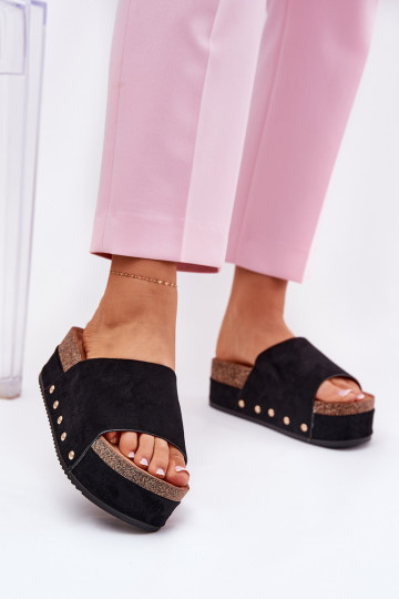 Chaussons pour femmes avec plateforme en daim synthétique noir Vinnibe 2