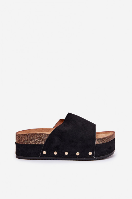 Chaussons pour femmes avec plateforme en daim synthétique noir Vinnibe
