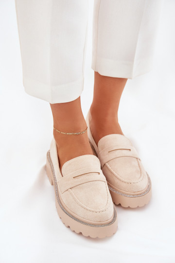 Mocassins pour femmes couleur sable en daim synthétique avec œillets brillants Nilamla