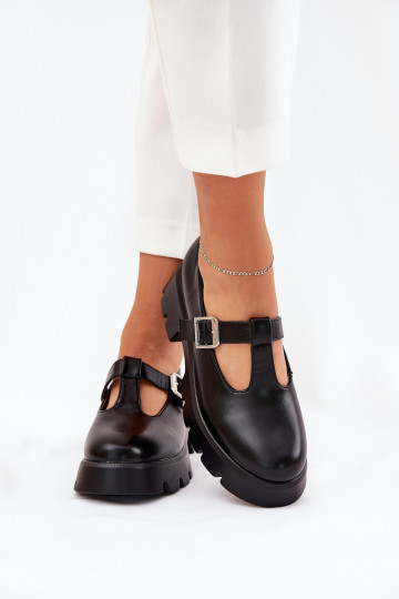 Schwarze Damenschuhe mit Schnallen auf der Plattform Venda 2