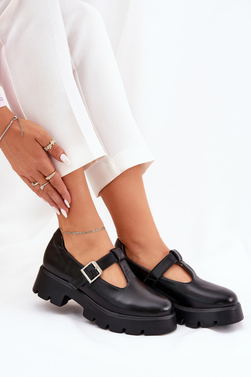 Chaussures pour femmes noires avec boucles sur la plateforme Venda