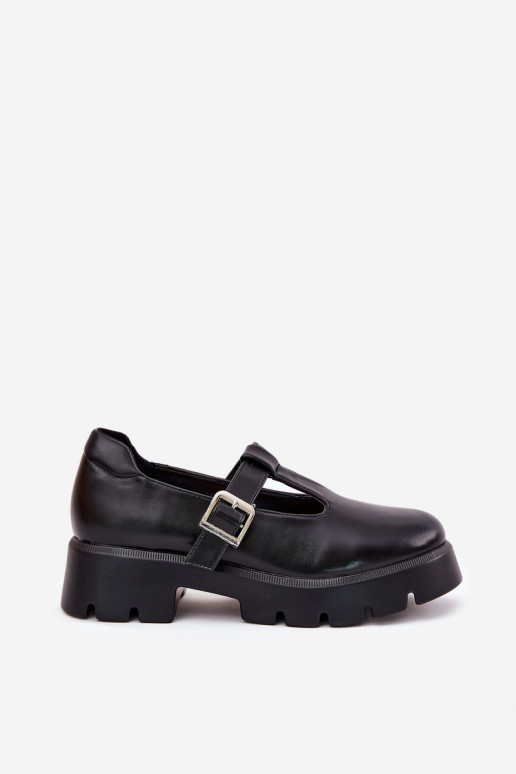 Zwarte dameschoenen met gespen op het platform Venda