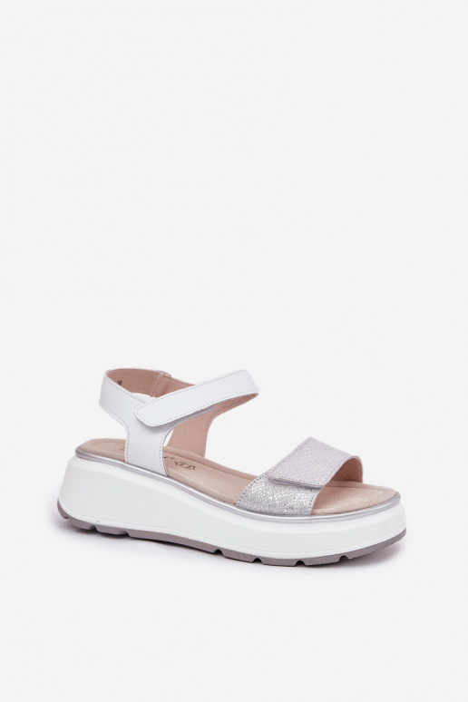 Zilveren damesplatformsandalen met plakkerige sluitingen S.Barski LR51-543