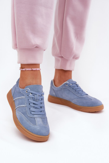 Blauwe dames sneakers van suede Paliana