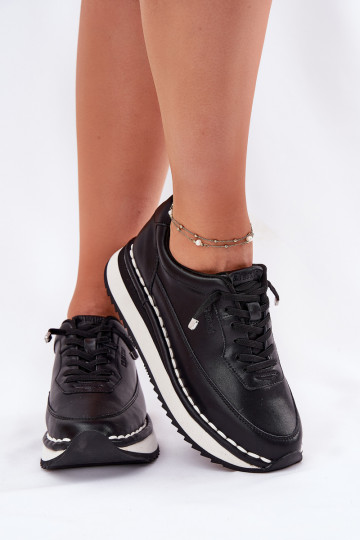 Baskets pour femmes noires en cuir avec plateforme Big Star RR274A335