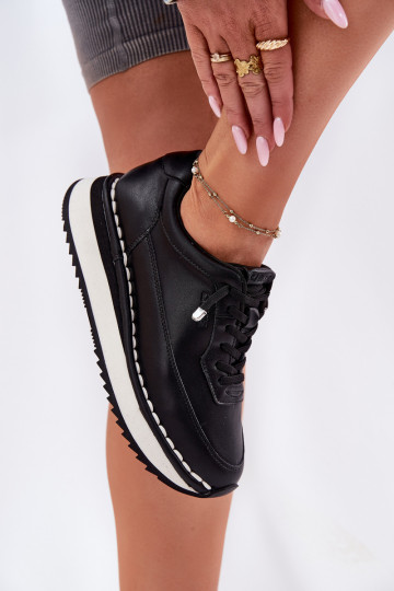 Baskets pour femmes noires en cuir avec plateforme Big Star RR274A335 2