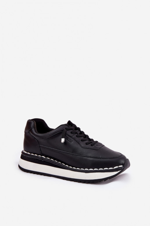 Baskets pour femmes noires en cuir avec plateforme Big Star RR274A335