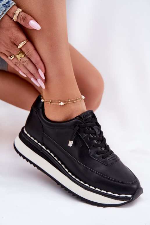 Zwarte dames sneakers van leer met platform Big Star RR274A335