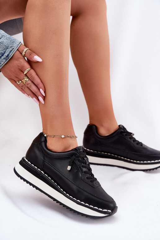 Zwarte dames sneakers van leer met platform Big Star RR274A335