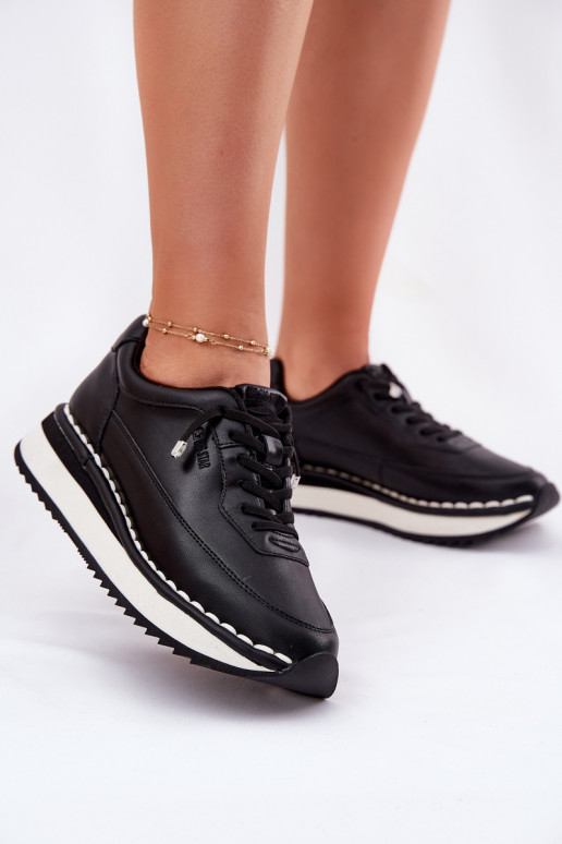 Baskets pour femmes noires en cuir avec plateforme Big Star RR274A335