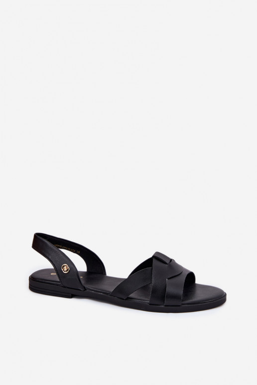 Sandales plates noires pour femmes en cuir synthétique Illoria