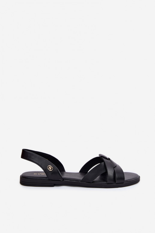 Sandales plates noires pour femmes en cuir synthétique Illoria