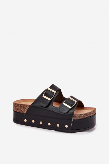 Chaussons pour femmes noires avec boucles sur la plateforme Odisene 2