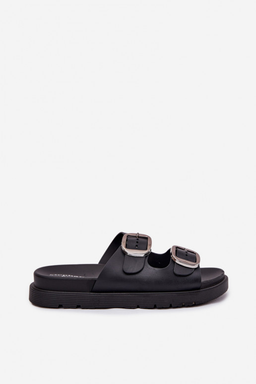 Chaussons pour femmes noires avec boucles sur la plateforme Elamas