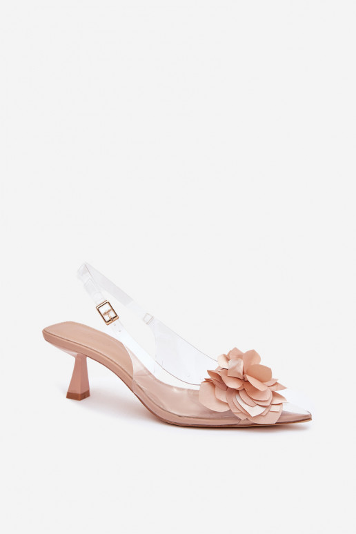 Nude doorzichtige sandalen met dunne hakken en decoratieve bloemen Risalie