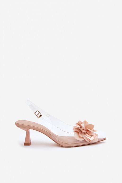 Sandales transparentes nude avec talons fins et fleurs décoratives Risalie