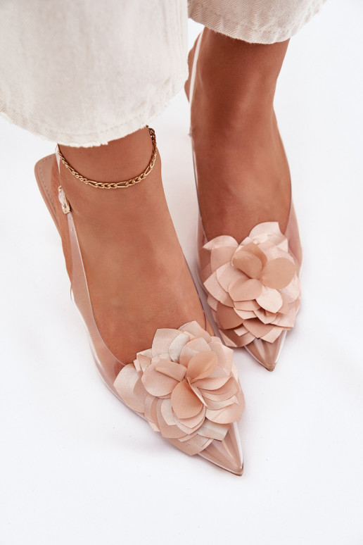 Nude doorzichtige sandalen met dunne hakken en decoratieve bloemen Risalie