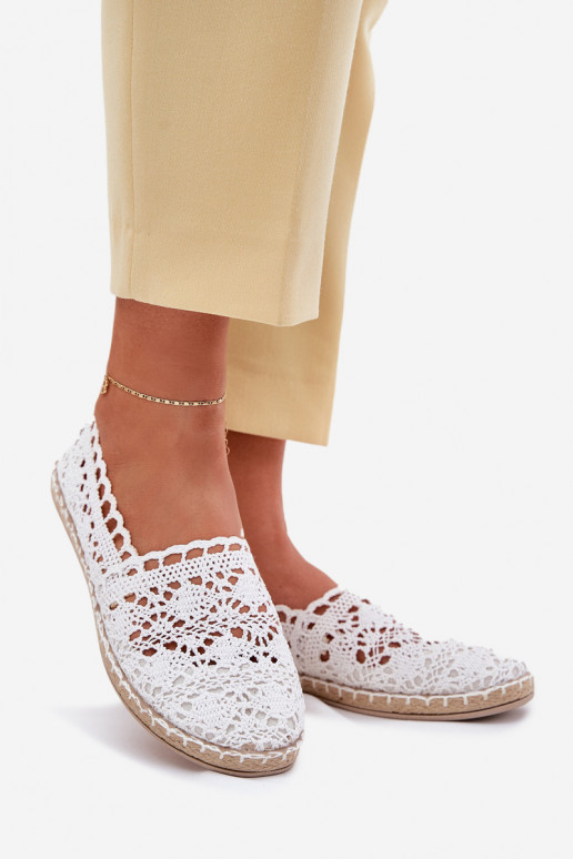 Witte dames espadrilles van kant Adelira