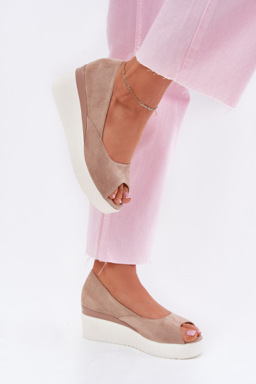 Dames platform sandalen van faux suede in zandkleur Velira