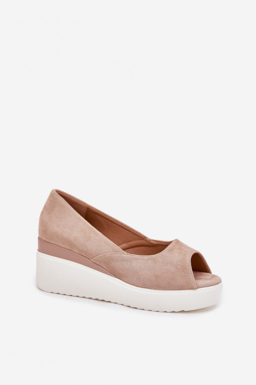 Dames platform sandalen van faux suede in zandkleur Velira