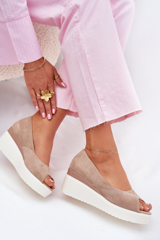 Dames platform sandalen van faux suede in zandkleur Velira