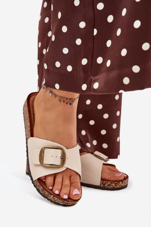 Dames platformslippers met gespen in zandkleur Vianara