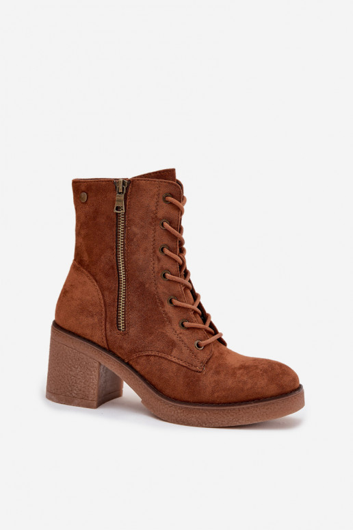 Bottes de cheville pour femmes isolées avec lacets et fermetures éclair en marron Paressa